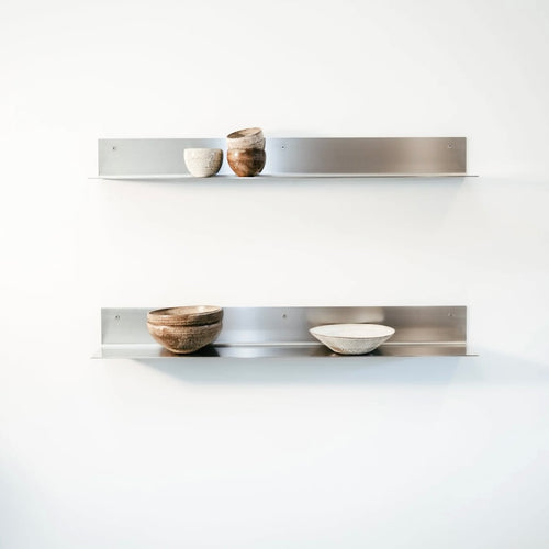 Wall-mounted classic steel shelf with clean minimal design, precision-cut metal construction, industrial storage shelf for modern home, kitchen, or office

