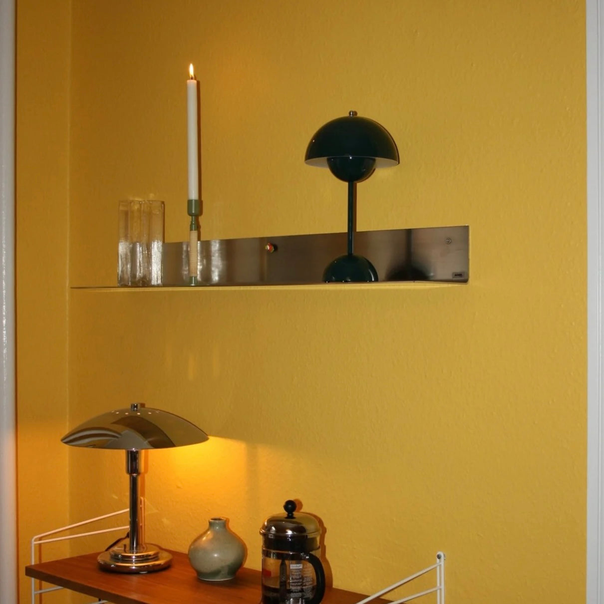Wall-mounted classic steel shelf with clean minimal design, precision-cut metal construction, industrial storage shelf for modern home, kitchen, or office

