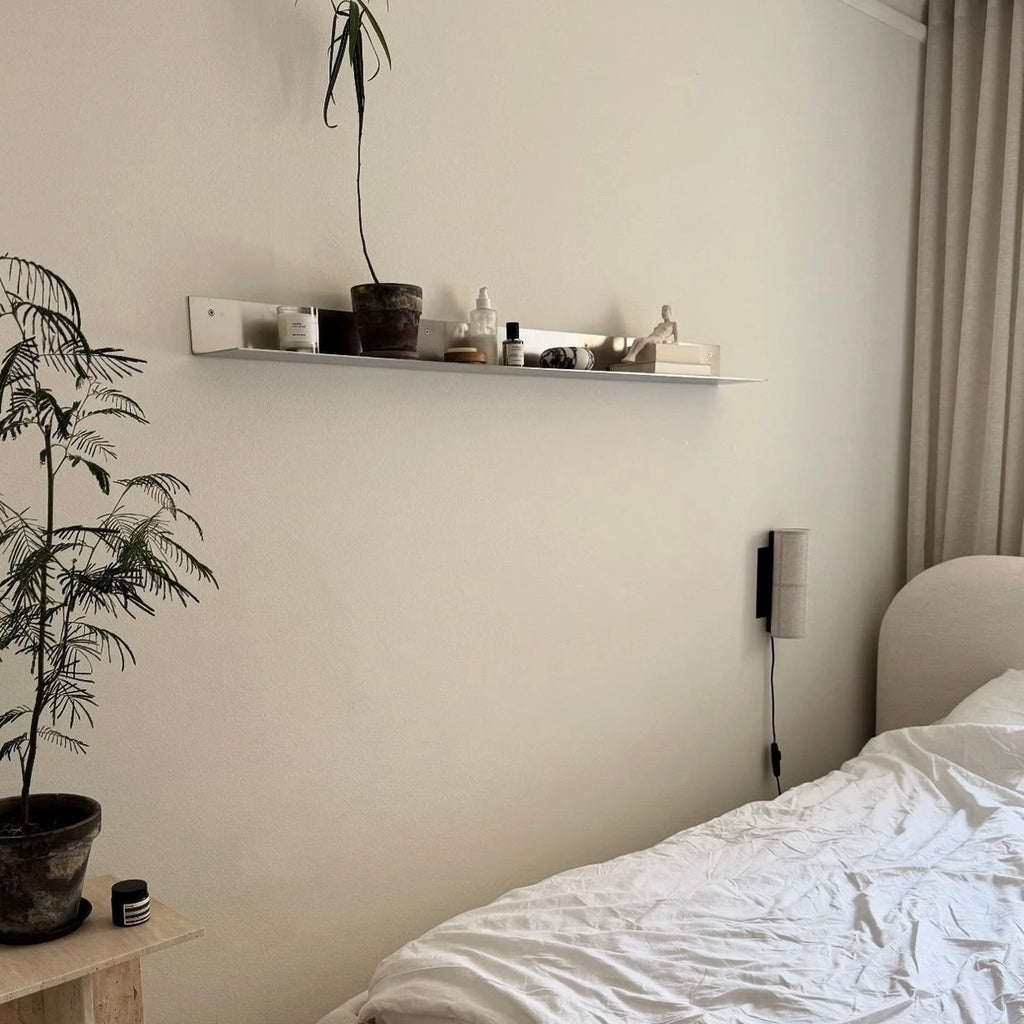 Wall-mounted classic steel shelf with clean minimal design, precision-cut metal construction, industrial storage shelf for modern home, kitchen, or office
