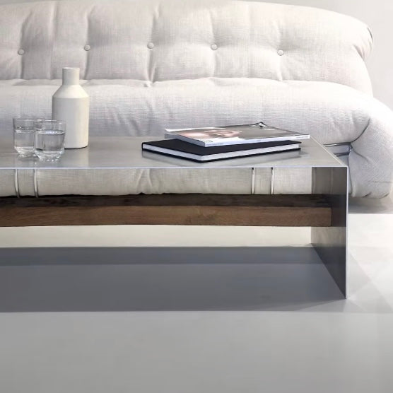 Monolith steel coffee table with bold minimal design, precision-cut metal construction, industrial center table for modern living room
