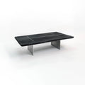 Charred wood coffee table with burnt finish surface, solid wood construction, modern rustic center table for living room