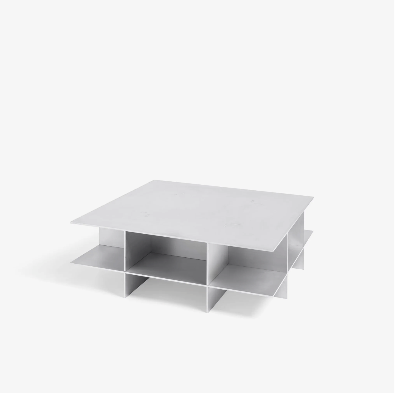 Metal grid coffee table with structured steel lattice design, precision-cut construction, industrial modern center table for living room