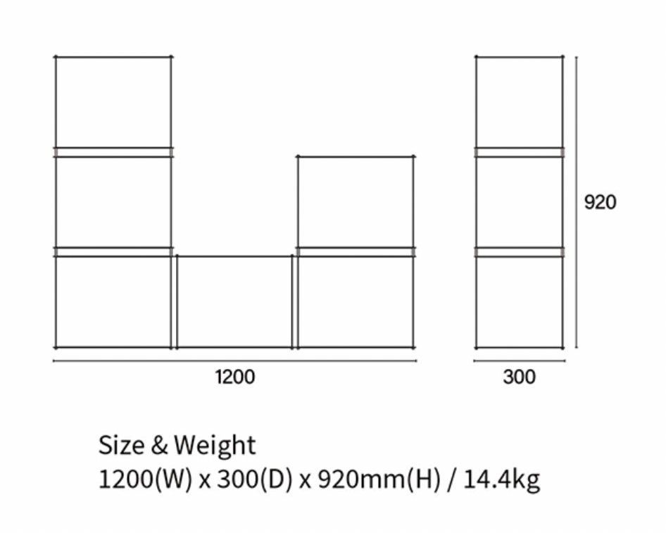 SteelHaus Modular Steel Shelf, 6 module – side view