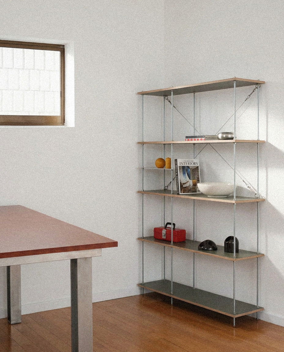 SteelHaus Modular Wood Shelf, 5 module – styled in interior