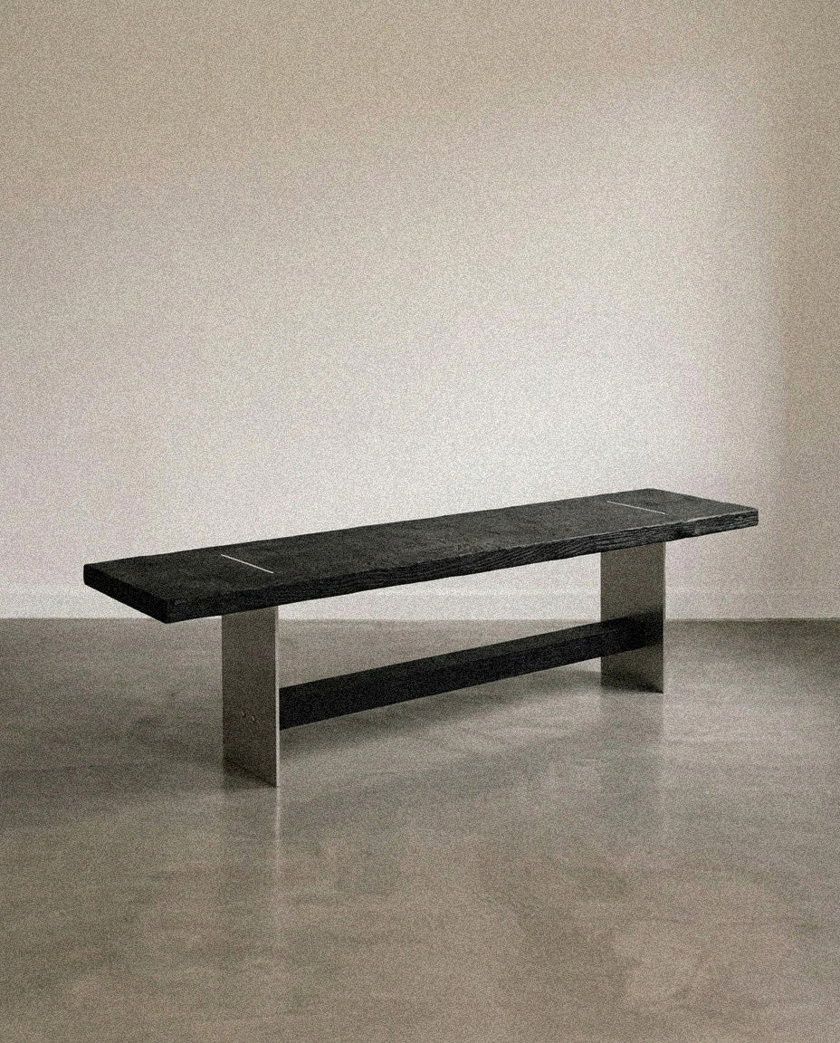 SteelHaus Yakisugi Bench – detail view of charred finish