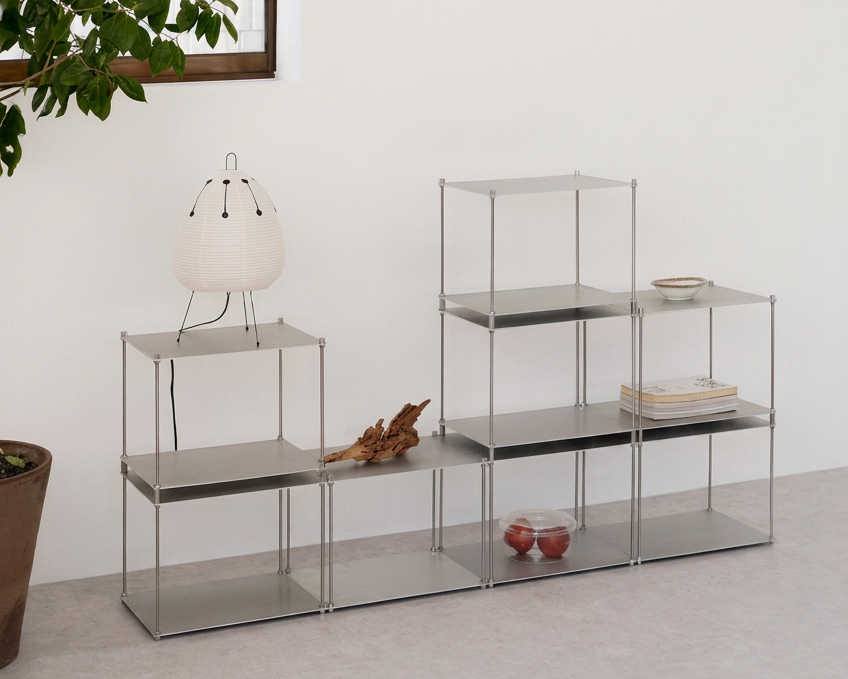 SteelHaus Modular Steel Shelf, 8 module – styled in interior