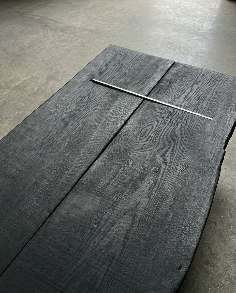 SteelHaus Yakisugi Coffee Table – detail of charred timber surface